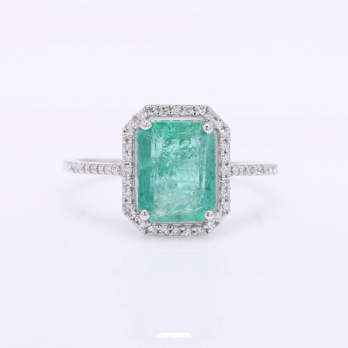 1.94 Ct Octagon Step Cut Natural Emerald 950 Platinum Ring
