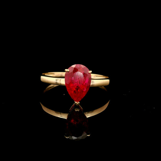 1.87 Ct Pear Mixed Cut Lab Grown Ruby 14K Gold Ring