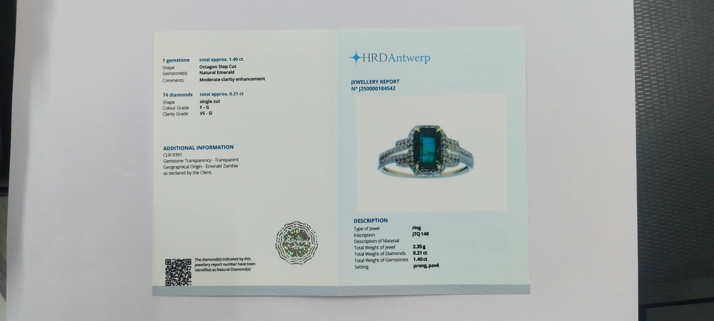 1.61 Ct Octagon Step Cut Natural Emerald 14K Gold Ring