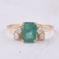 2.00 Ct Octagon Step Cut Natural Emerald 14K Gold Ring