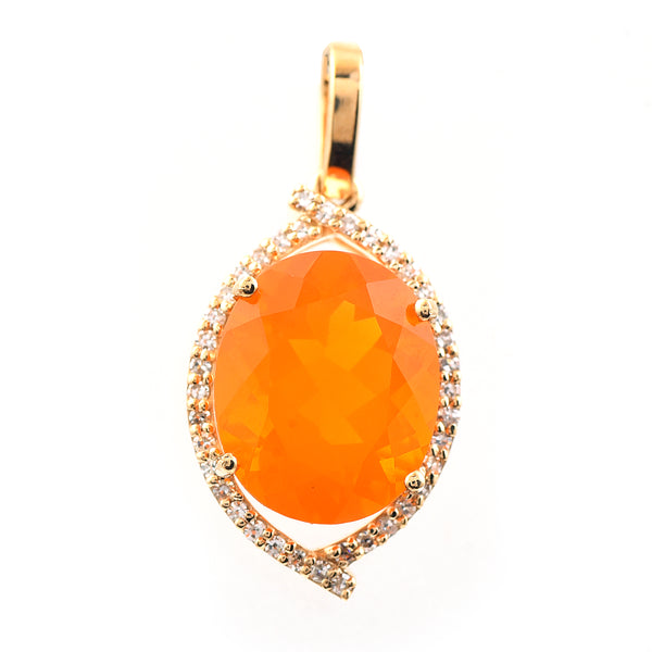 2.67 Ct Oval Mixed Cut Natural Fire Opal 14K Gold Pendant