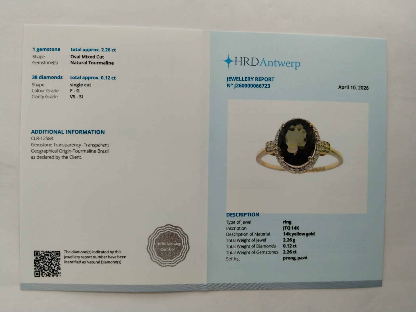 2.38 Ct Oval Mixed Cut Natural Tourmaline 14K Gold Ring