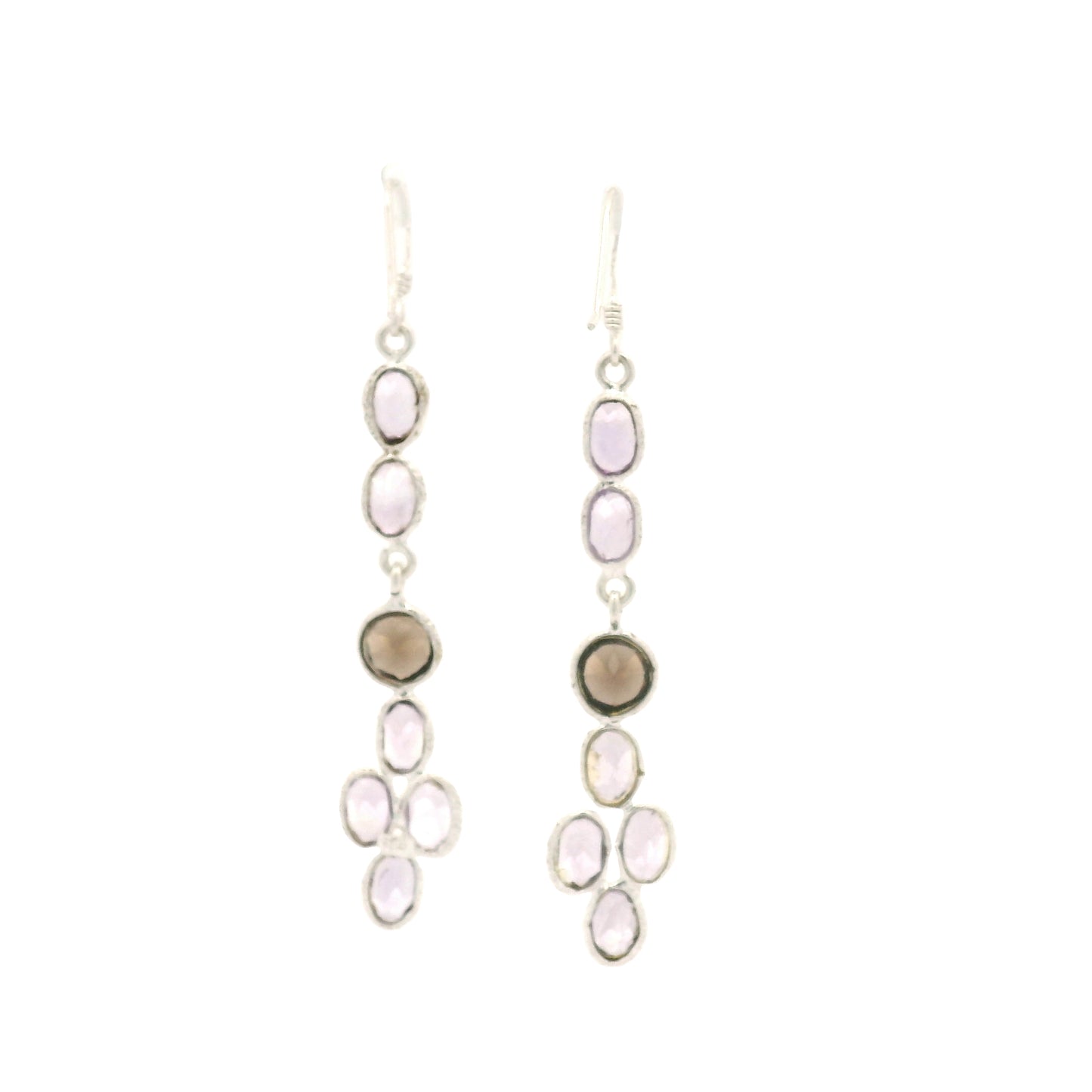 7.33 Ct Smoky Quartz, Amethyst 925 Sterling Silver Earrings