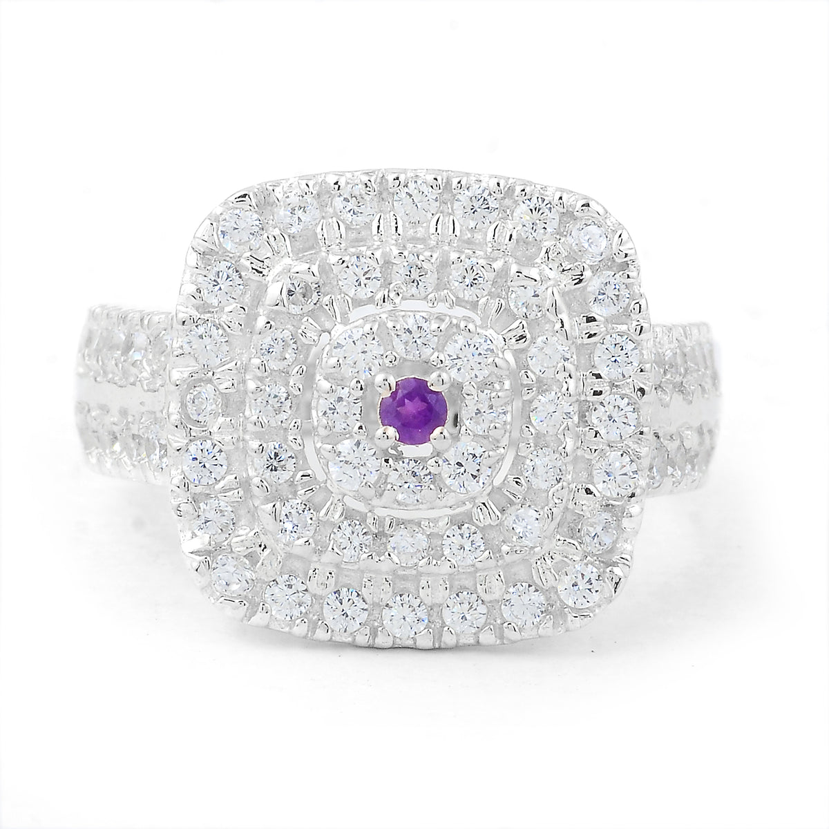 2.11 Ct Round Amethyst, Cubic Zirconia 925 Sterling Silver Ring
