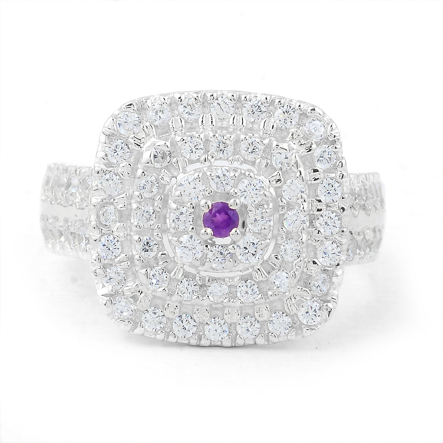 2.11 Ct Round Amethyst, Cubic Zirconia 925 Sterling Silver Ring