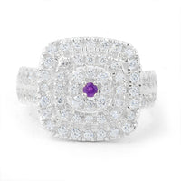 2.11 Ct Round Amethyst, Cubic Zirconia 925 Sterling Silver Ring