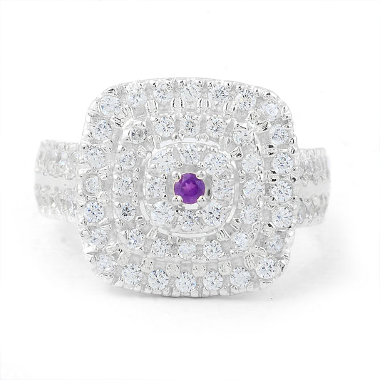 2.11 Ct Round Amethyst, Cubic Zirconia 925 Sterling Silver Ring