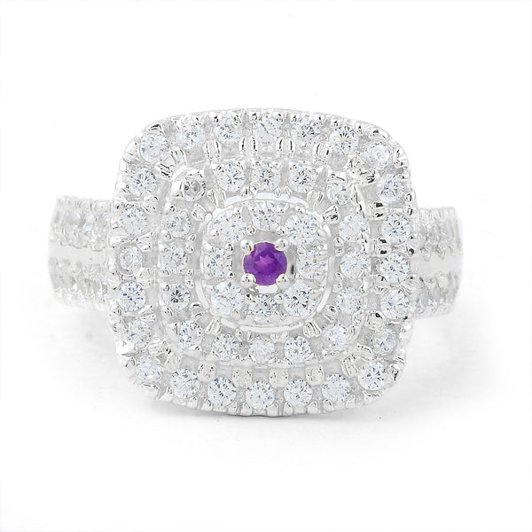 2.11 Ct Round Amethyst, Cubic Zirconia 925 Sterling Silver Ring