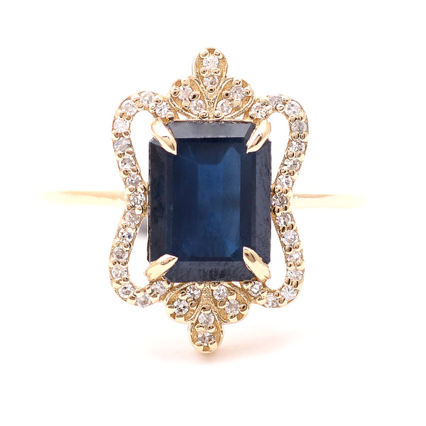 2.82 Ct Octagon Natural Sapphire 14K Gold Ring