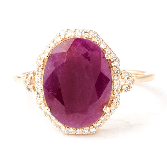 3.37 Ct Oval Mixed Cut Natural Corundum Ruby 14K Gold Ring