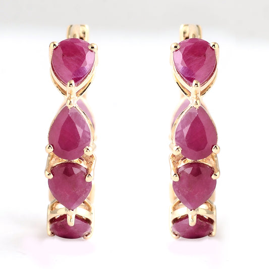 4.71 Ct Pear Ruby 14K Gold Earrings