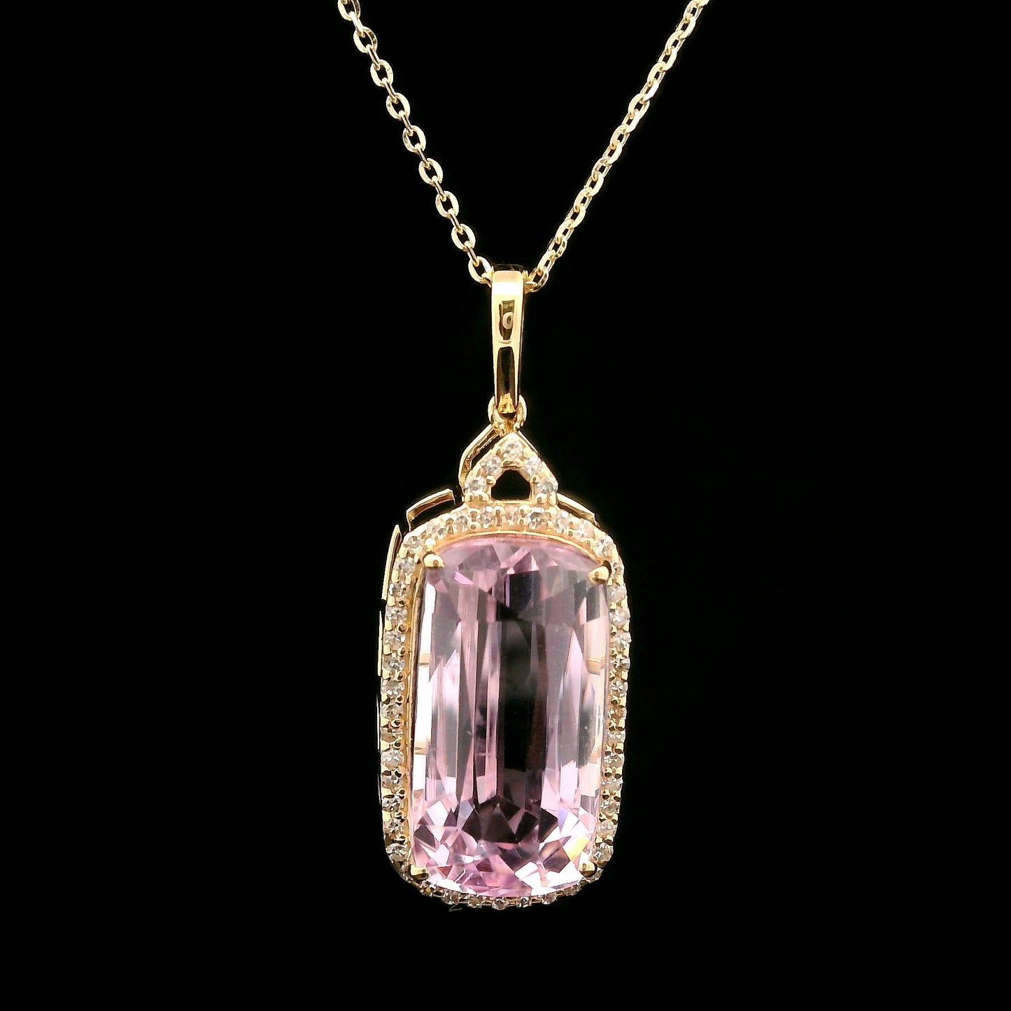 8.75 Ct Cushion Kunzite 14K Gold Pendant