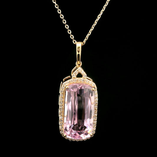 8.75 Ct Cushion Kunzite 14K Gold Pendant