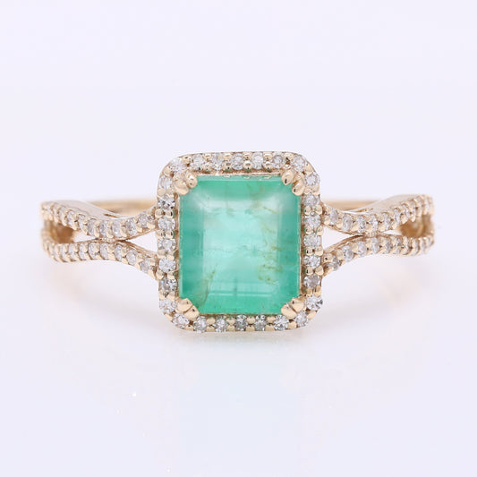 1.46 Ct Octagon Step Cut Natural Emerald 14K Gold Ring