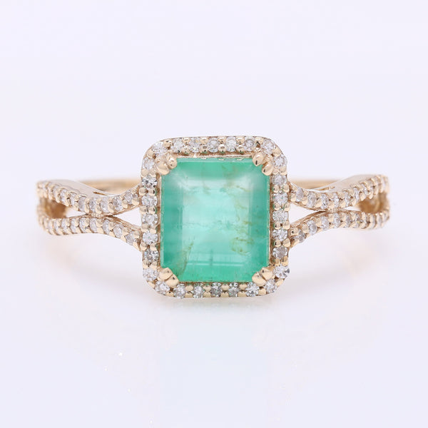 1.46 Ct Octagon Step Cut Natural Emerald 14K Gold Ring