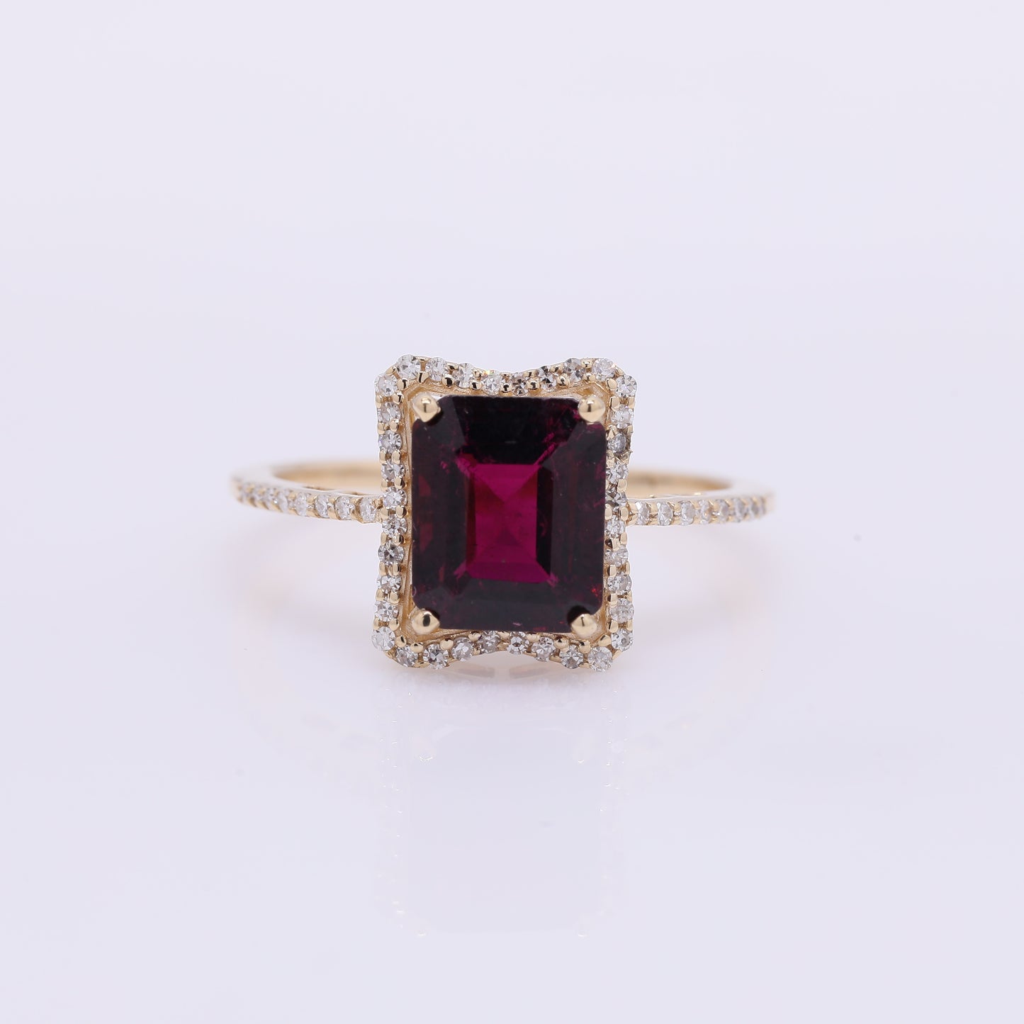 2.57 Ct Octagon Step Cut Natural Rubellite 14K Gold Ring