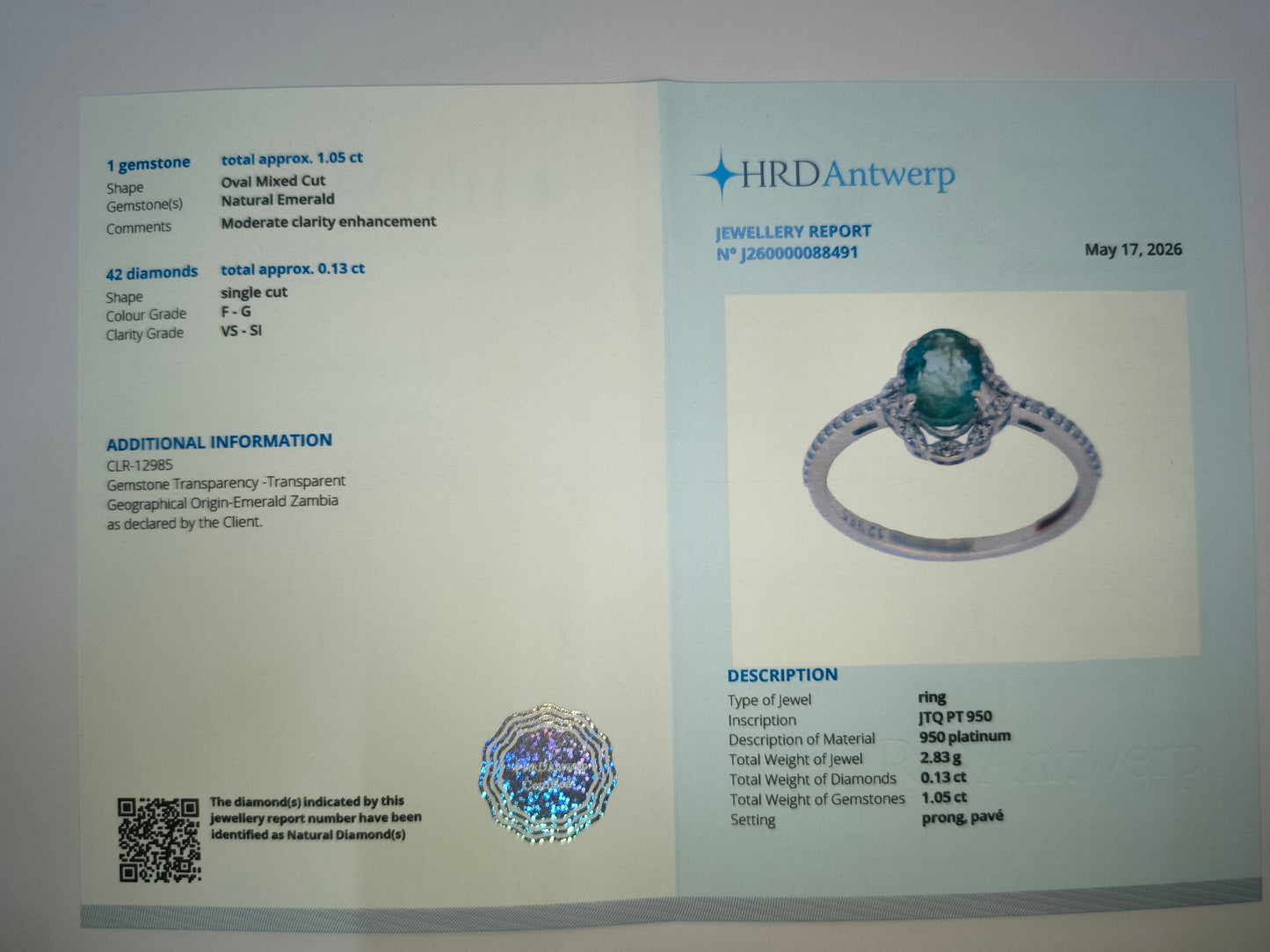 2.60 Ct Oval Mixed Cut Natural Emerald 950 Platinum Ring