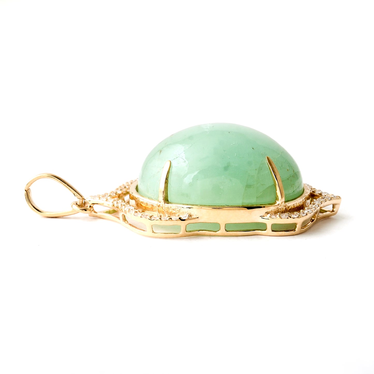 15.39 Ct Oval Cabochon Natural Beryl Emerald 14K Gold Pendant