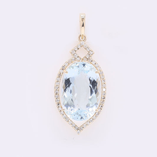 5.03 Ct Oval Mixed Cut Natural Aquamarine 14K Gold Pendant