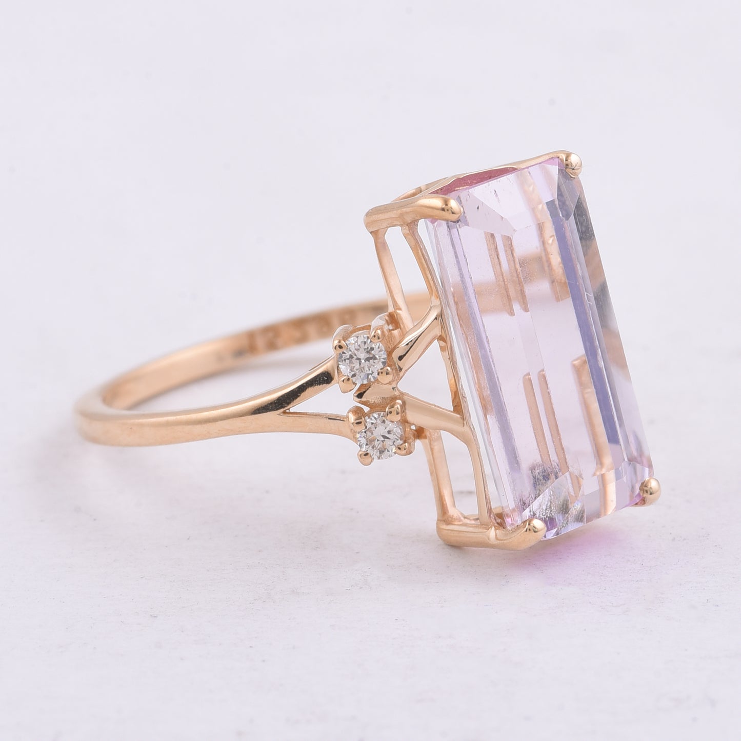 4.51 Ct Octagon Step Cut Natural Kunzite 14K Gold Ring