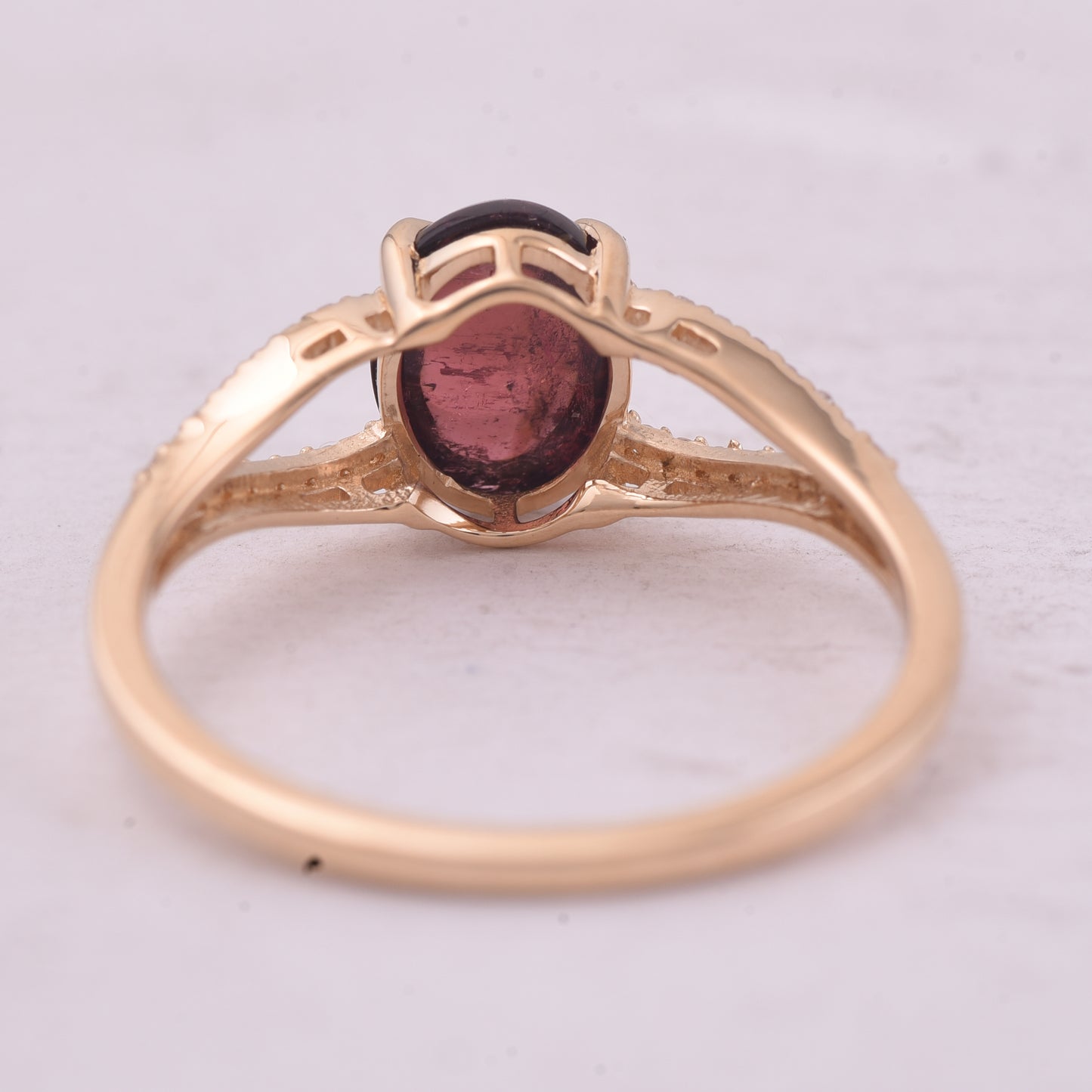 1.52 Ct Oval Cabochon Cut Natural Pink Tourmaline 14K Gold Ring
