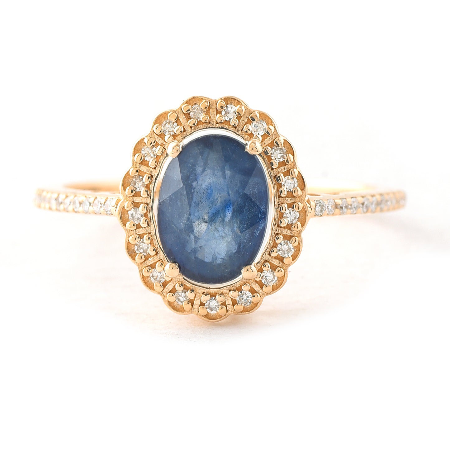 2.15 Ct Oval Mixed Cut Natural Sapphire 14K Gold Ring
