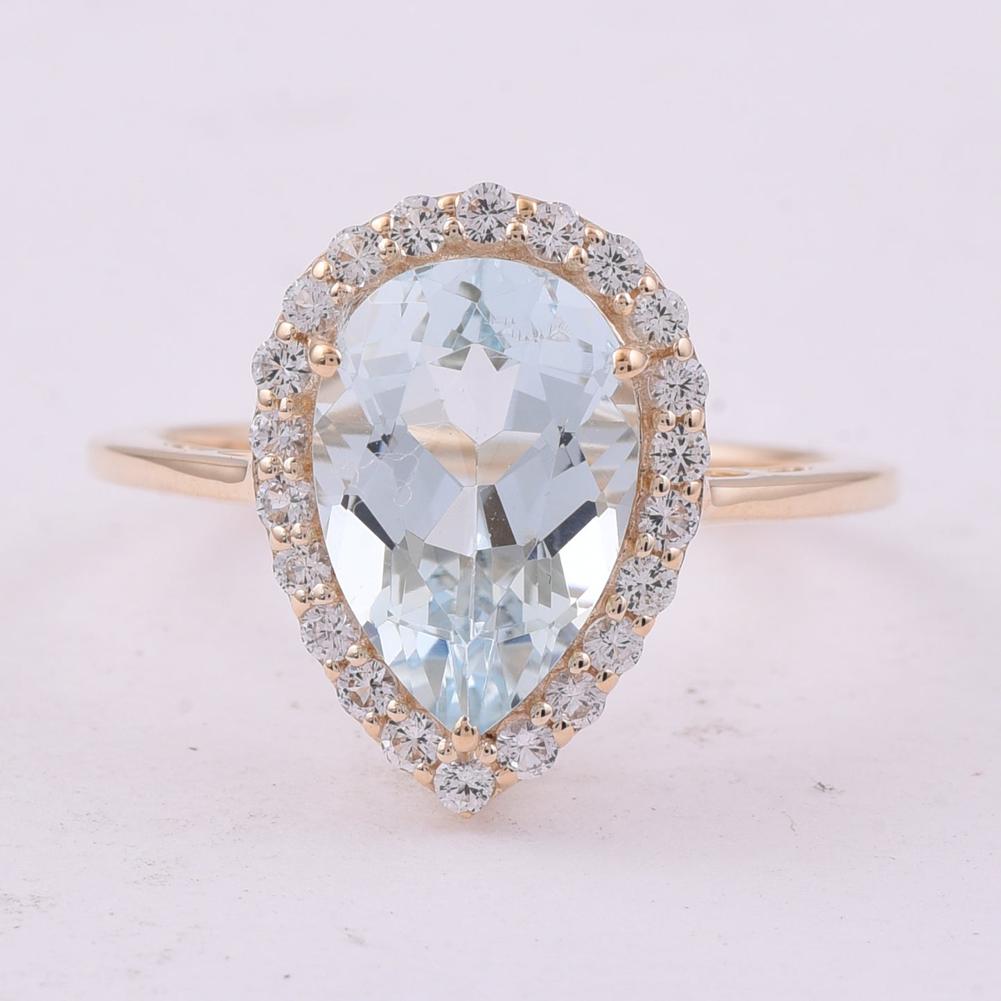3.15 Ct Pear Aquamarine 9K Gold Ring