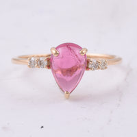 1.90 Ct Pear Cabochon Natural Pink Tourmaline 14K Gold Ring