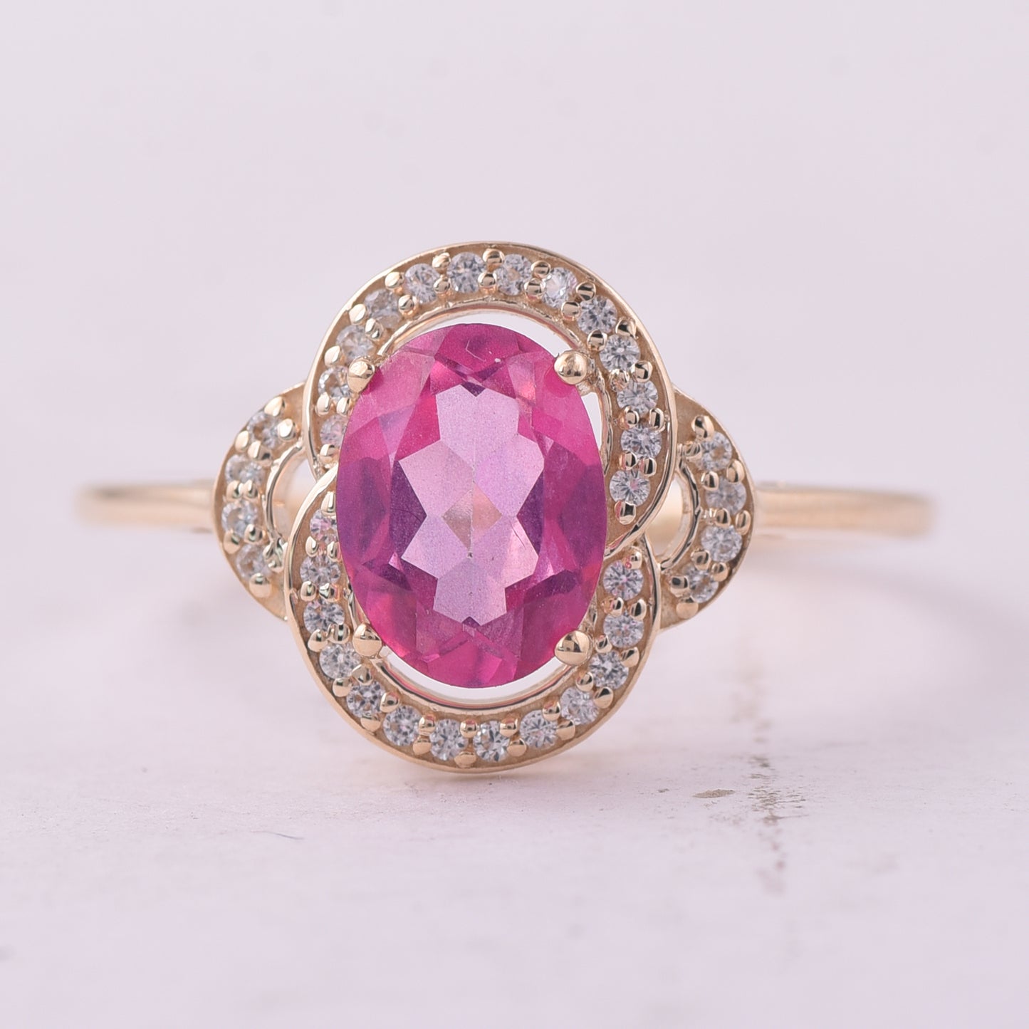 1.48 Ct Oval Pink Topaz 9K Gold Ring