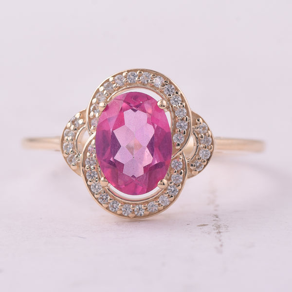 1.48 Ct Oval Pink Topaz 9K Gold Ring