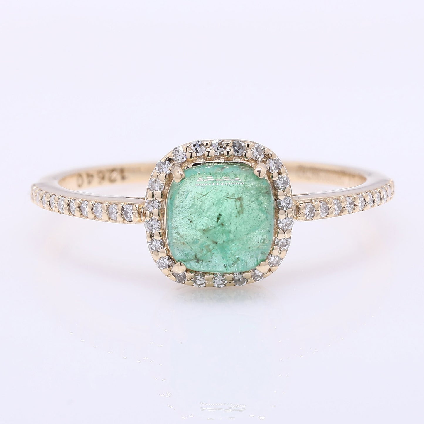 1.17 Ct Cushion Cabochon Natural Emerald 14K Gold Ring