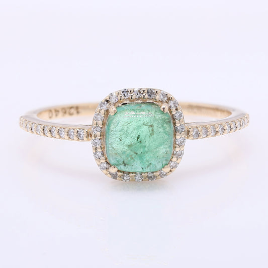 1.17 Ct Cushion Cabochon Natural Emerald 14K Gold Ring