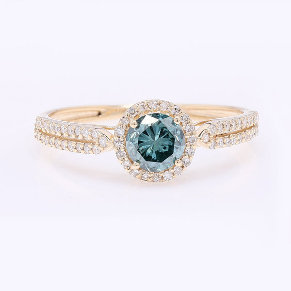 0.80 Ct Round Blue Diamond 14K Gold Ring