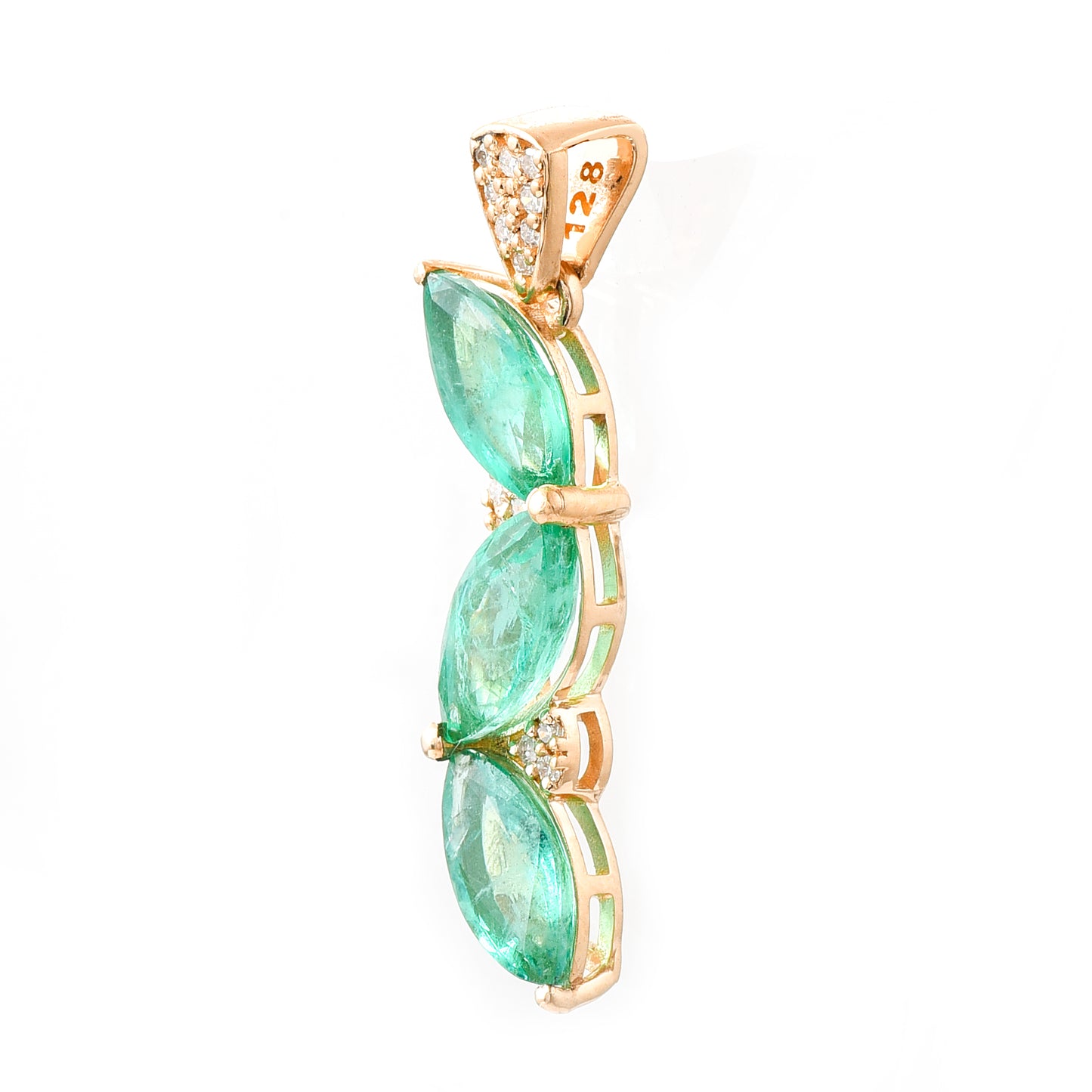 1.57 Ct Marquise Mixed Cut Natural Emerald 14K Gold Pendant