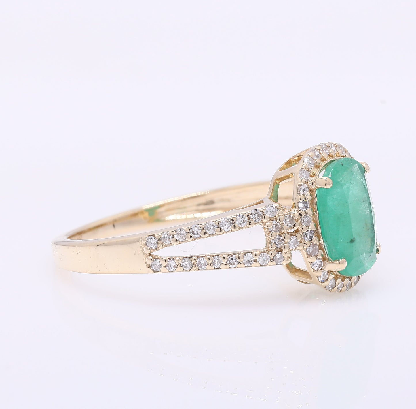 1.32 Ct Oval Mixed Cut Natural Emerald 14K Gold Ring
