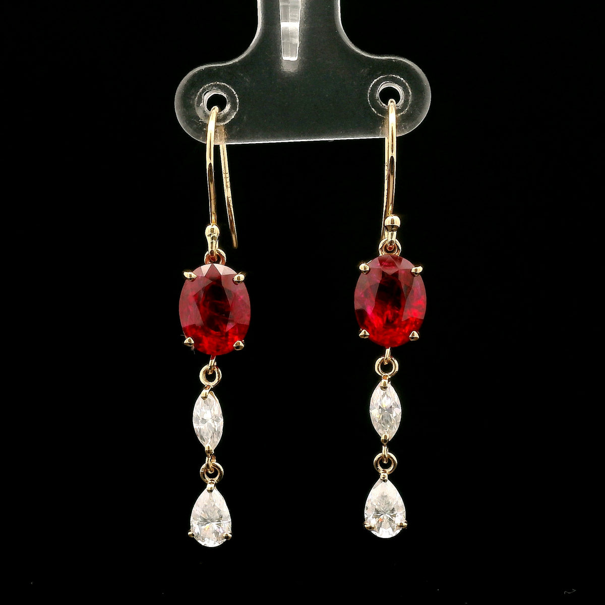6.85 Ct Oval Mixed Cut Lab Grown Ruby 14K Gold Earrings