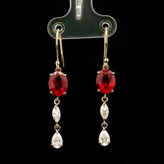 6.85 Ct Oval Mixed Cut Lab Grown Ruby 14K Gold Earrings
