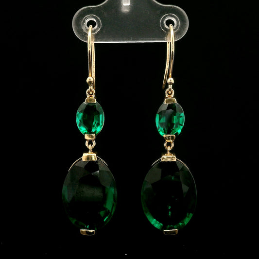 16.93 Ct Oval Mixed Cut Lab Grown Emerald 14K Gold Earrings