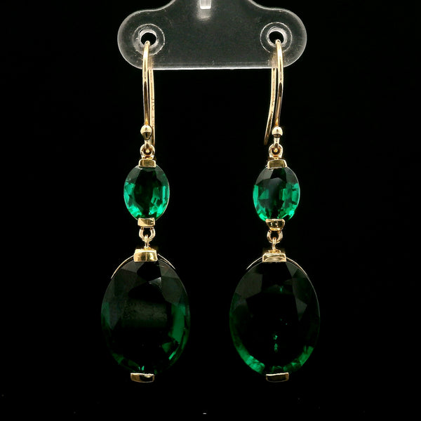 16.93 Ct Oval Mixed Cut Lab Grown Emerald 14K Gold Earrings
