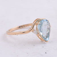 1.63 Ct Pear Natural Aquamarine 14K Gold Ring