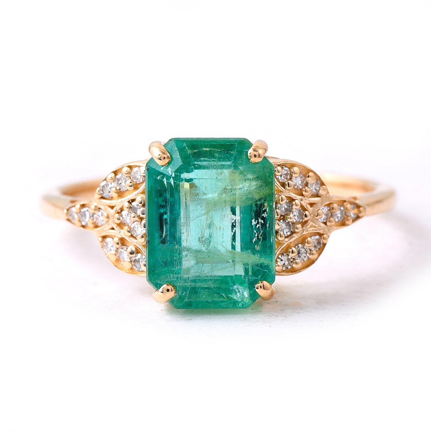 2.51 Ct Octagon Step Cut Natural Emerald 14K Gold Ring
