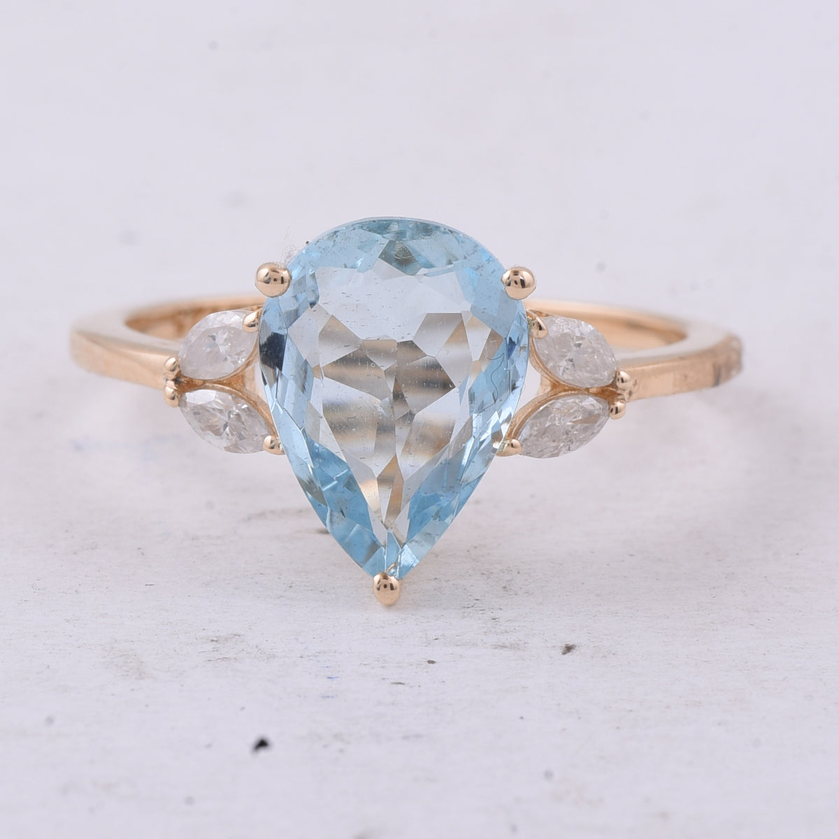 2.45 Ct Pear Natural Aquamarine 14K Gold Ring