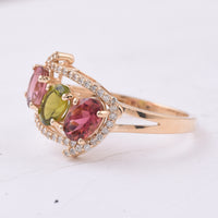 1.77 Ct Oval Natural Multi-Coloured Tourmaline 14K Gold Ring