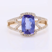 2.35 Ct Cushion Mixed Cut Natural Tanzanite 14K Gold Ring
