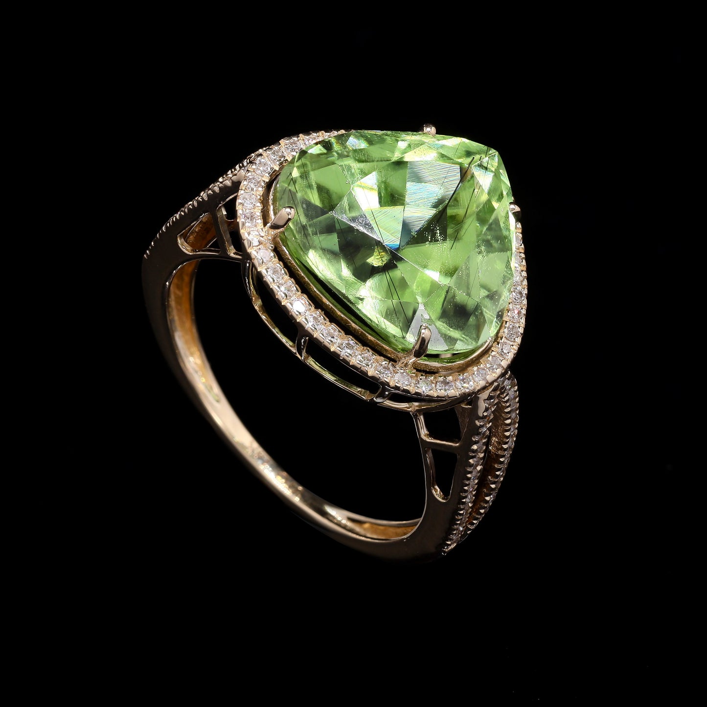 8.10 Ct Pear Mixed Cut Natural Peridot 14K Gold Ring