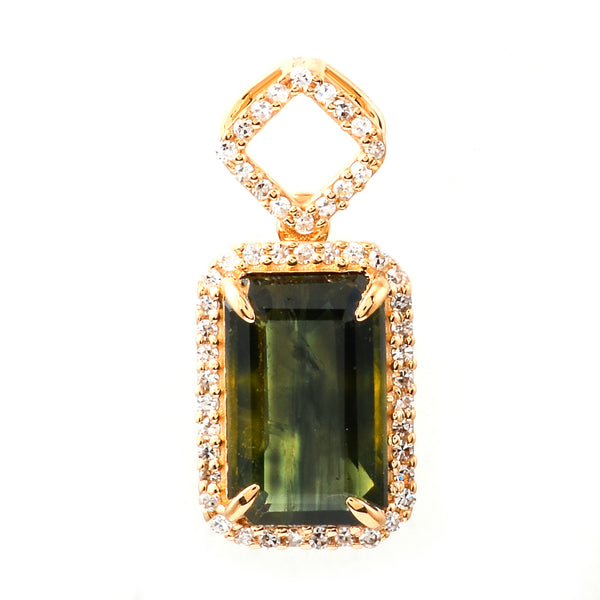 3.59 Ct Octagon Step Cut Natural Bi-Coloured Sapphire 14K Gold Pendant