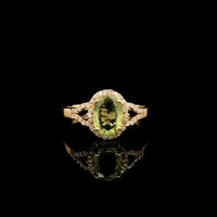 1.29 Ct Oval Mixed Cut Natural Green Sapphire 14K Gold Ring