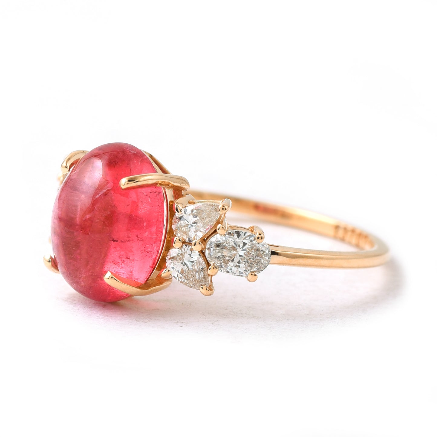 1.54 Ct Oval Cabochon Cut Natural Pink Tourmaline 14K Gold Ring
