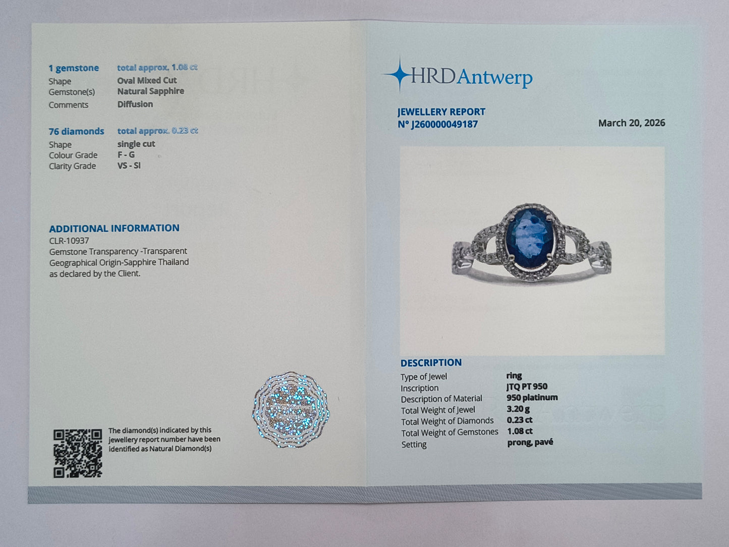 1.31 Ct Oval Mixed Cut Natural Sapphire 950 Platinum Ring