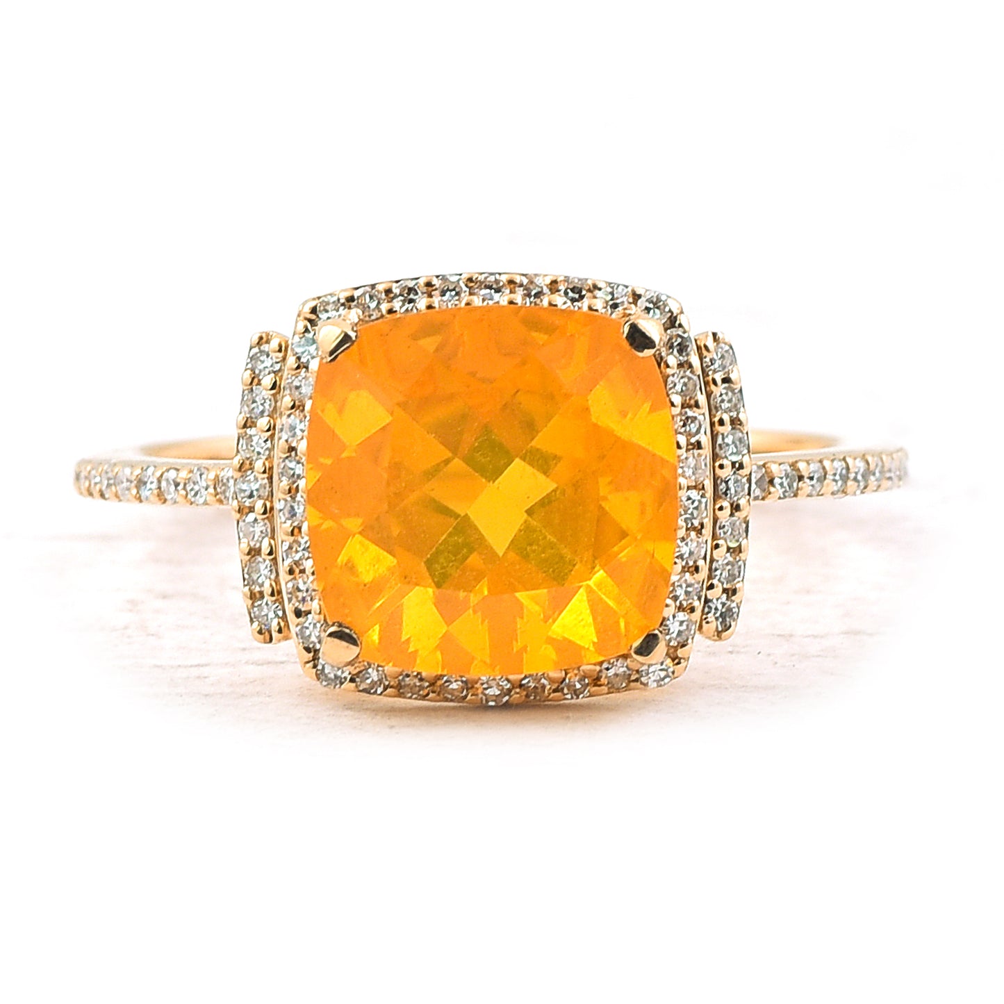 2.20 Ct Cushion Mixed Cut Natural Fire Opal 14K Gold Ring
